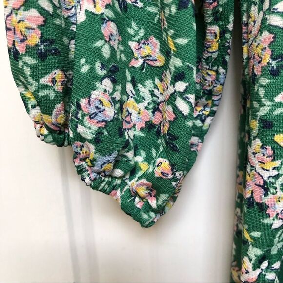 MAX STUDIO TOP TUNIC SIZE 1X GREEN FLOWERED V NECK 3/4 SLEEVES PULL OVER - Picture 5 of 7